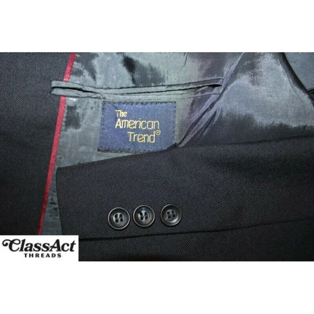 VTG American Trend Mens Solid Blue 2 Btn Wol Blend 40R Flat Fronts 34